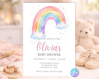Rainbow Birthday Party Invitation, Editable Canva Invite, Any Age 5x7 Instant Download