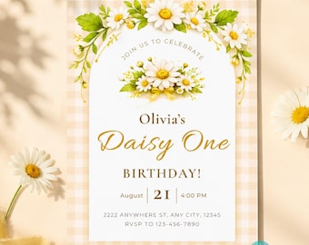 Daisy Birthday Invitation Template, Editable Canva Floral Party Invite, Any Age 5x7 Instant Download