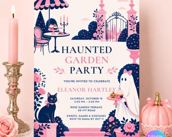 Editable Halloween Party Invitation, Pink Haunted Garden Template