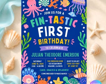 Under the Sea Birthday Invitation Template, Editable Canva Ocean Party Invite, Any Age, 5x7 Instant Download