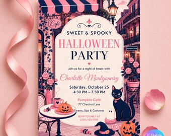 Editable Pink Halloween Party Invitation, Spooky Costume Party Template