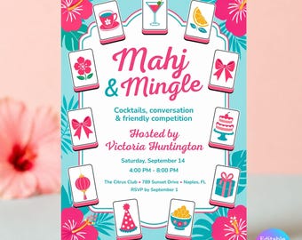Editable Mahjong Party Invitation for Ladies Game Night, Template