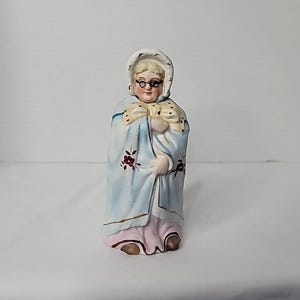 Antique German Porcelain Bisque Figurine Nodder Hand Painted Elderly Woman