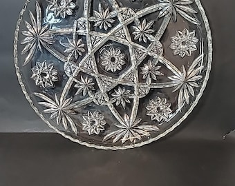 Kuchenplatte mit schalem Rand Anchor Hocking Prescut Klar 39,5 cm EAPG Vintage Tortenplatte