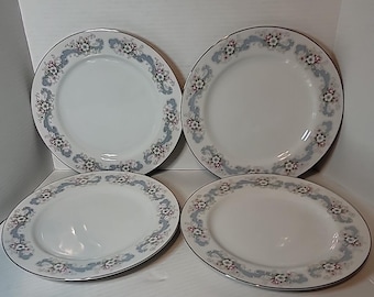 Vintage Happy Home Blue Rose Bud 10 ""Essteller Set von 4