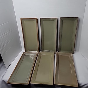 Vintage Homer Laughlin Green Rectangle Stoneware Appetizer Plate Set Of 6