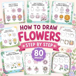 How to Draw Flowers Step by Step for Kids, 80 Printable Flower Drawing ...