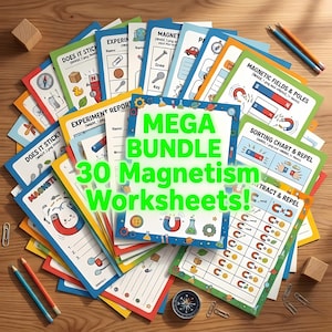 Magnetism Mega Bundle: 34 Pages Science Worksheets, Detailed Diagrams & STEM Activities for Kids, Homeschool Physics Unit Study Printable