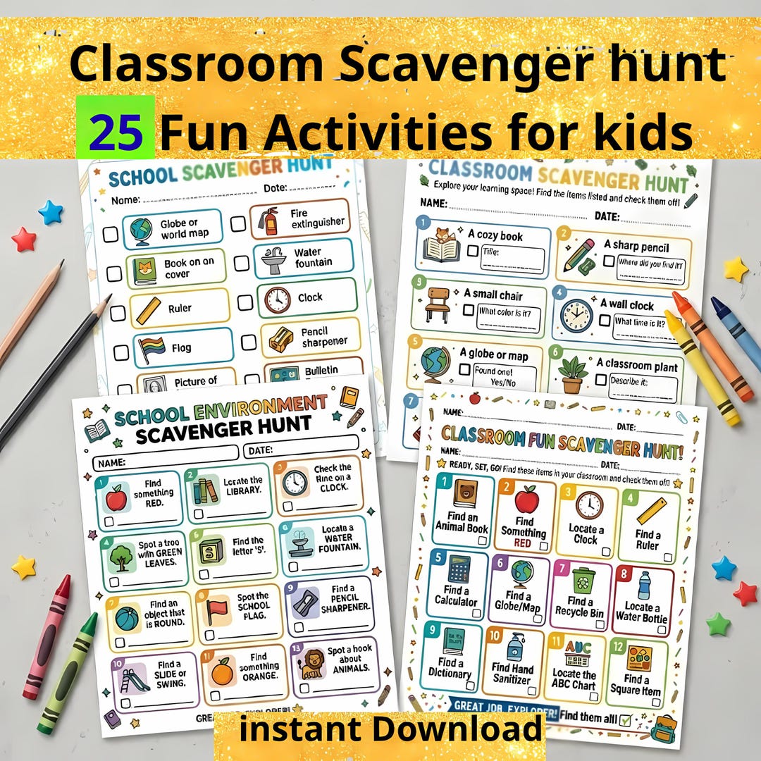 Mega Classroom Scavenger Hunt Pack – 25 Fun Printable Games for Kids ...