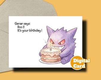 Printable Anime Birthday Card Printable Digital Card Instant Download