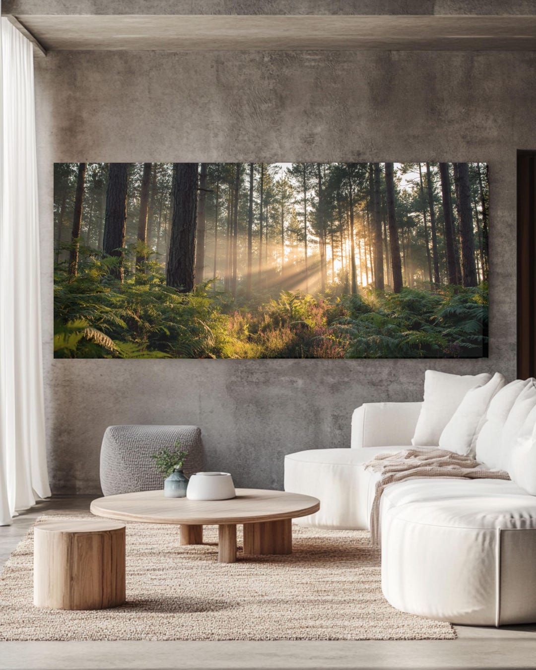 Mystical Sunrise Forest Canvas Print, Pine Trees & Ferns Wall Art ...