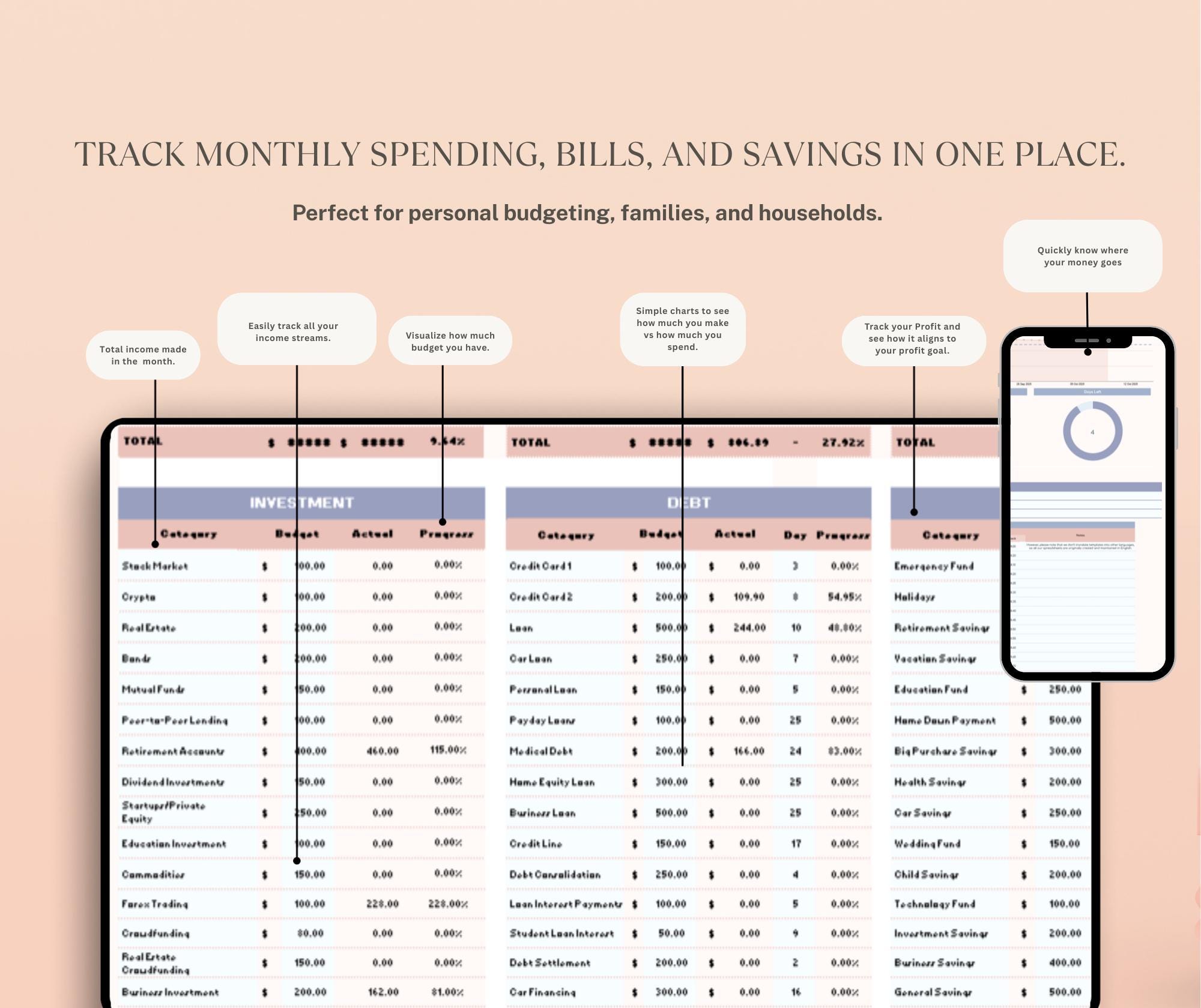 Monthly Budget Tracker Spreadsheet, Google Sheets Finance Planner ...