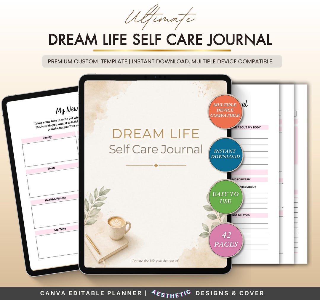 Dream Life Self Care Journal, Personal Growth Wellness Planner (digital ...