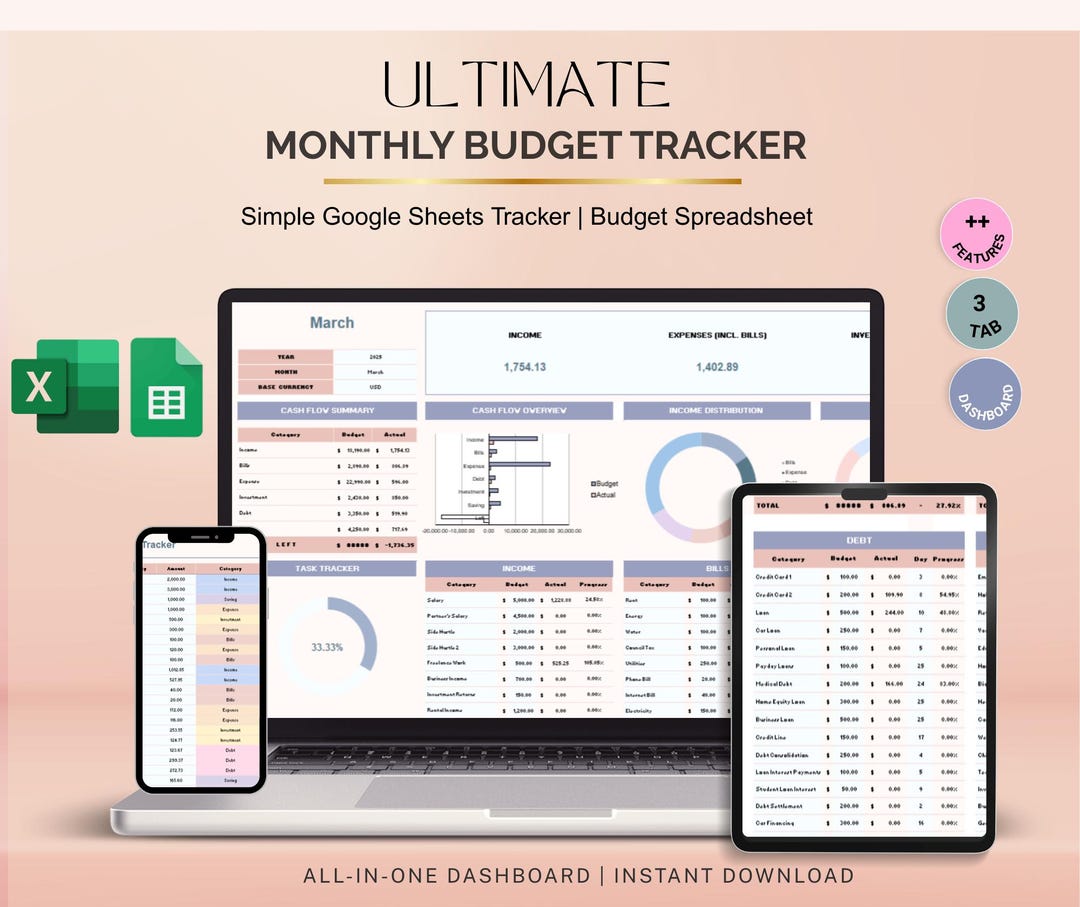 Monthly Budget Tracker Spreadsheet, Google Sheets Finance Planner ...