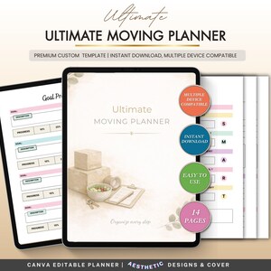 Ultimate Moving Planner, Checklist Organizer, Relocation Binder (Canva Template)