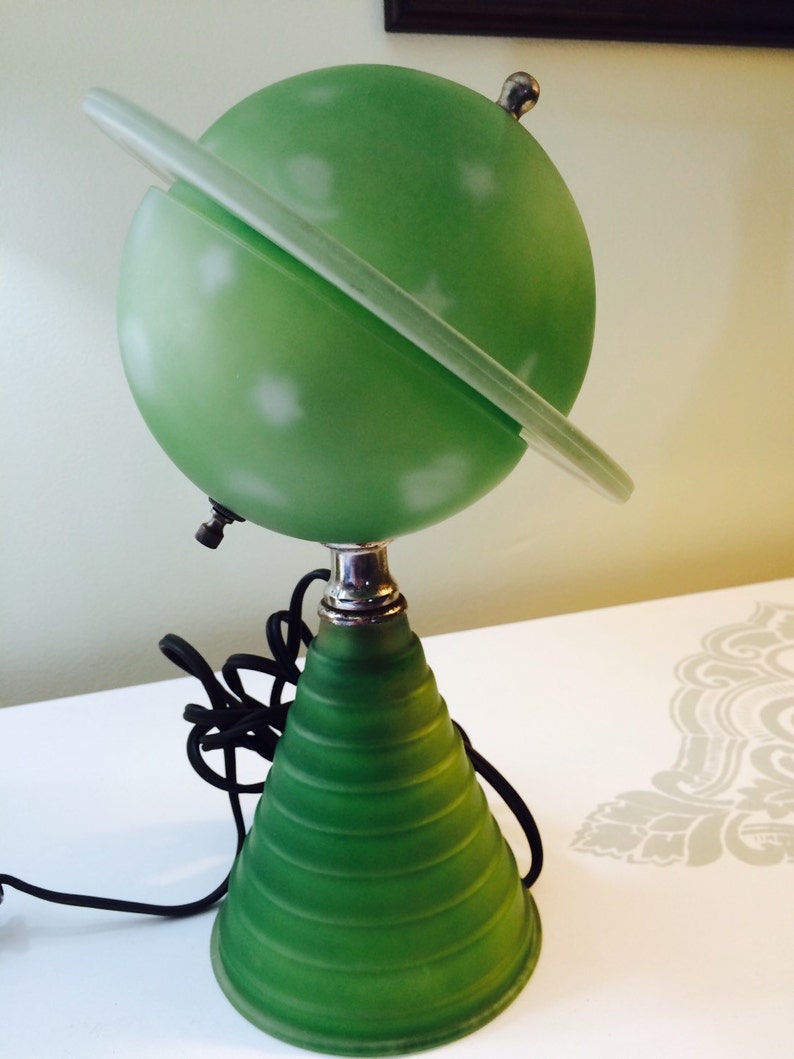 1939 Worlds Fair Green Glass Saturn Lamp Art Deco Base Vintage Etsy