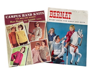 Knitting Pattern Books Vintage Set of Two Campus Hand Knits 1963 and Bulky Knits for Boys and Girls 1958 Instructions and Photos
