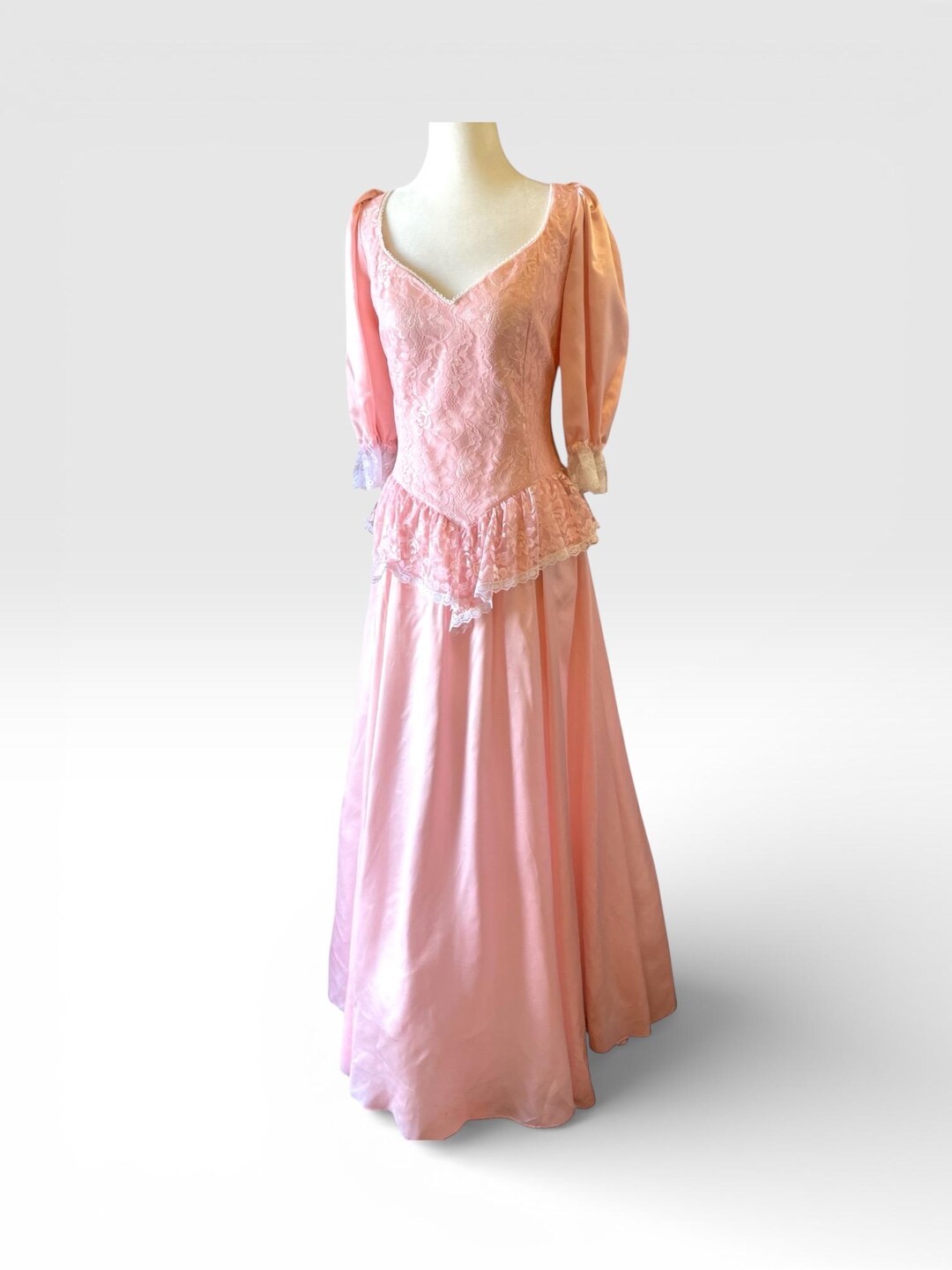 Gunne Sax 1980s Vintage Prom Dress Pink Satin White Lace Crinoline Slip ...