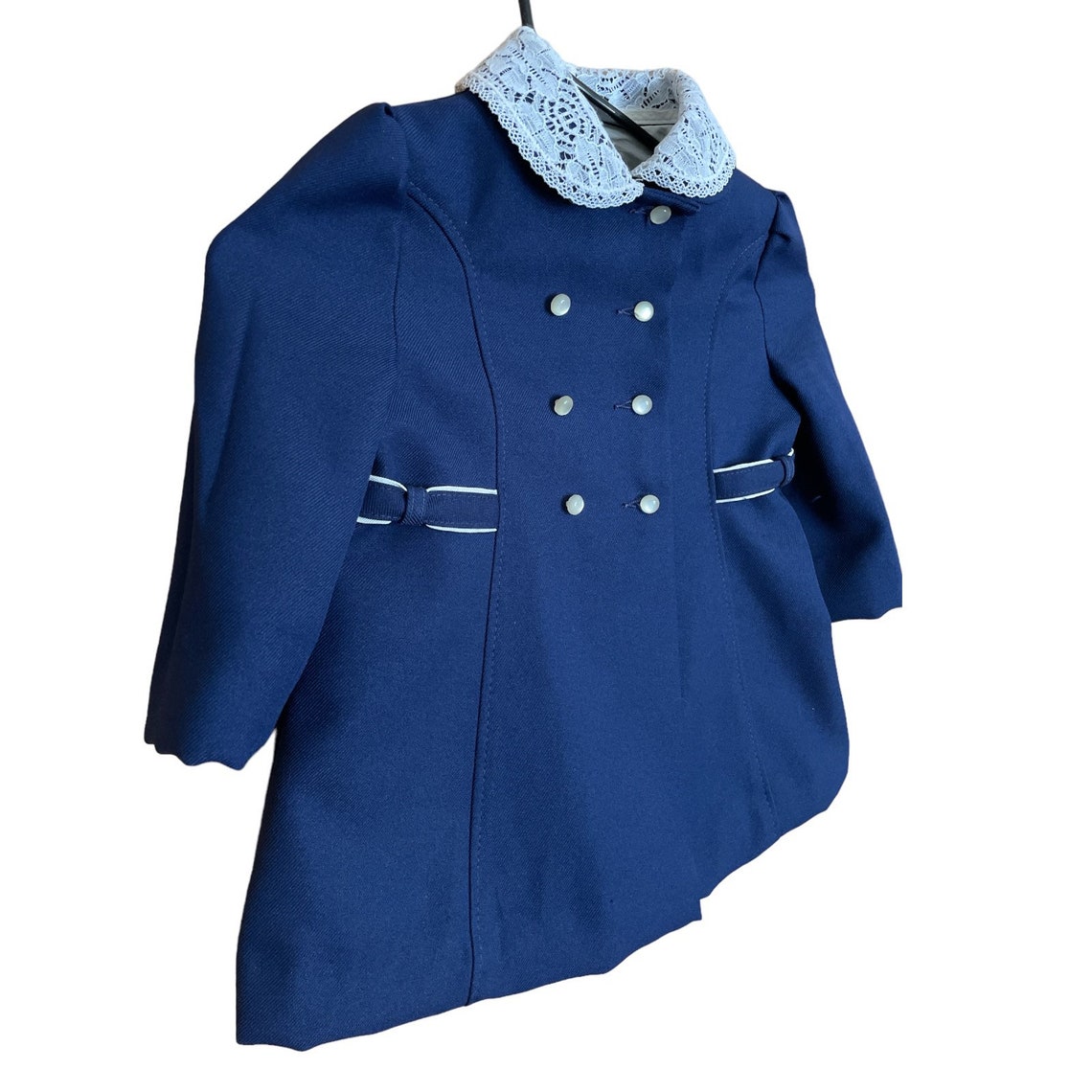 Little Girls Cute Togs Coat Navy Blue and White Double Breasted Lace ...