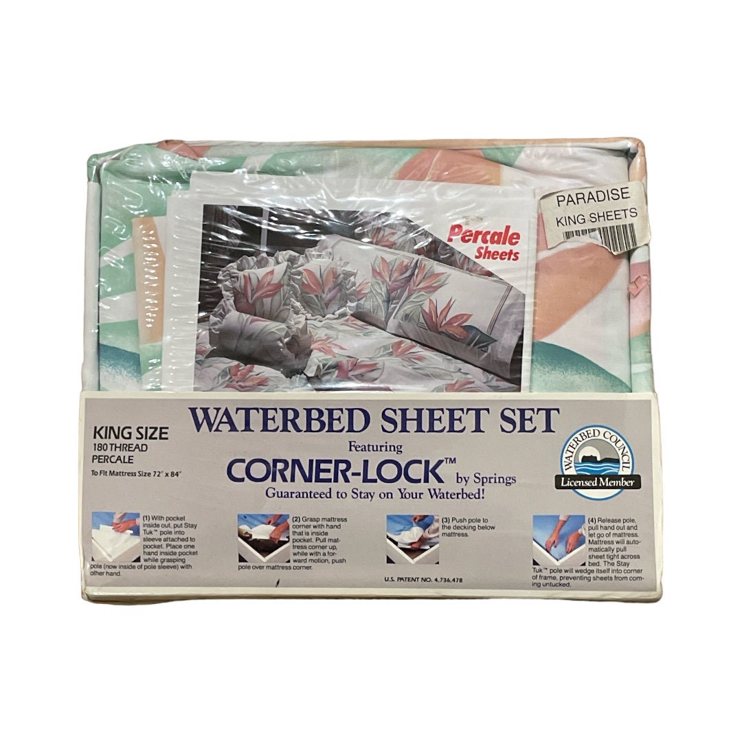 Vintage King Size Waterbed Sheet Set Featuring Cornerlock 180 Thread