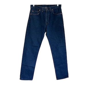 1987 Levi’s 505 0217 Dark Indigo Jeans Made in USA Red Font Back Patch Tag Size 35x32 Measures at 34x31 Excellent Condition