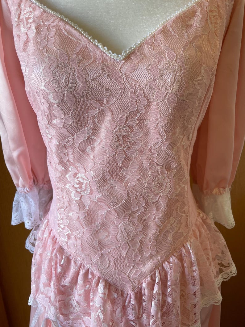 Gunne Sax 1980s Vintage Prom Dress Pink Satin White Lace Crinoline Slip ...
