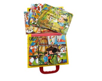 Vintage Disney Mickey Mouse Picture Cubes Puzzle Set in Case - Etsy