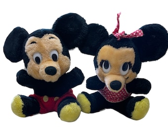 Vintage Mickey Mouse and Minnie Mouse Walt Disney Stuffed With Ground Nut Shells Disney Collectible
