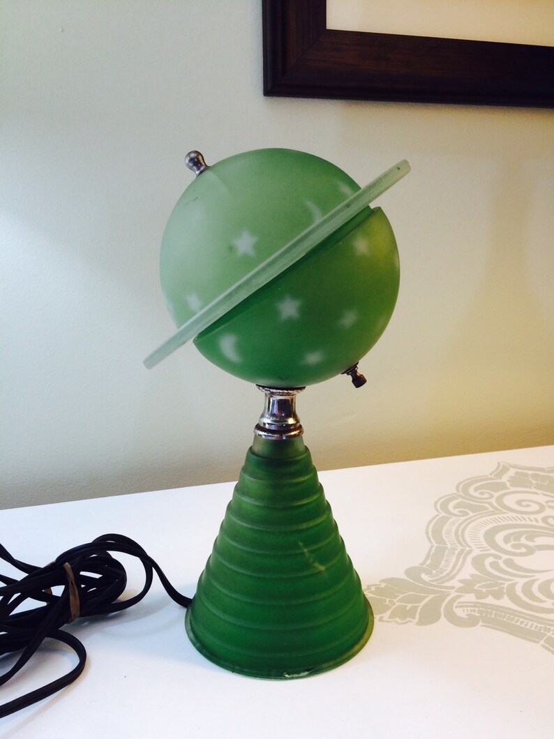 1939 Worlds Fair Green Glass Saturn Lamp Art Deco Base Vintage Etsy