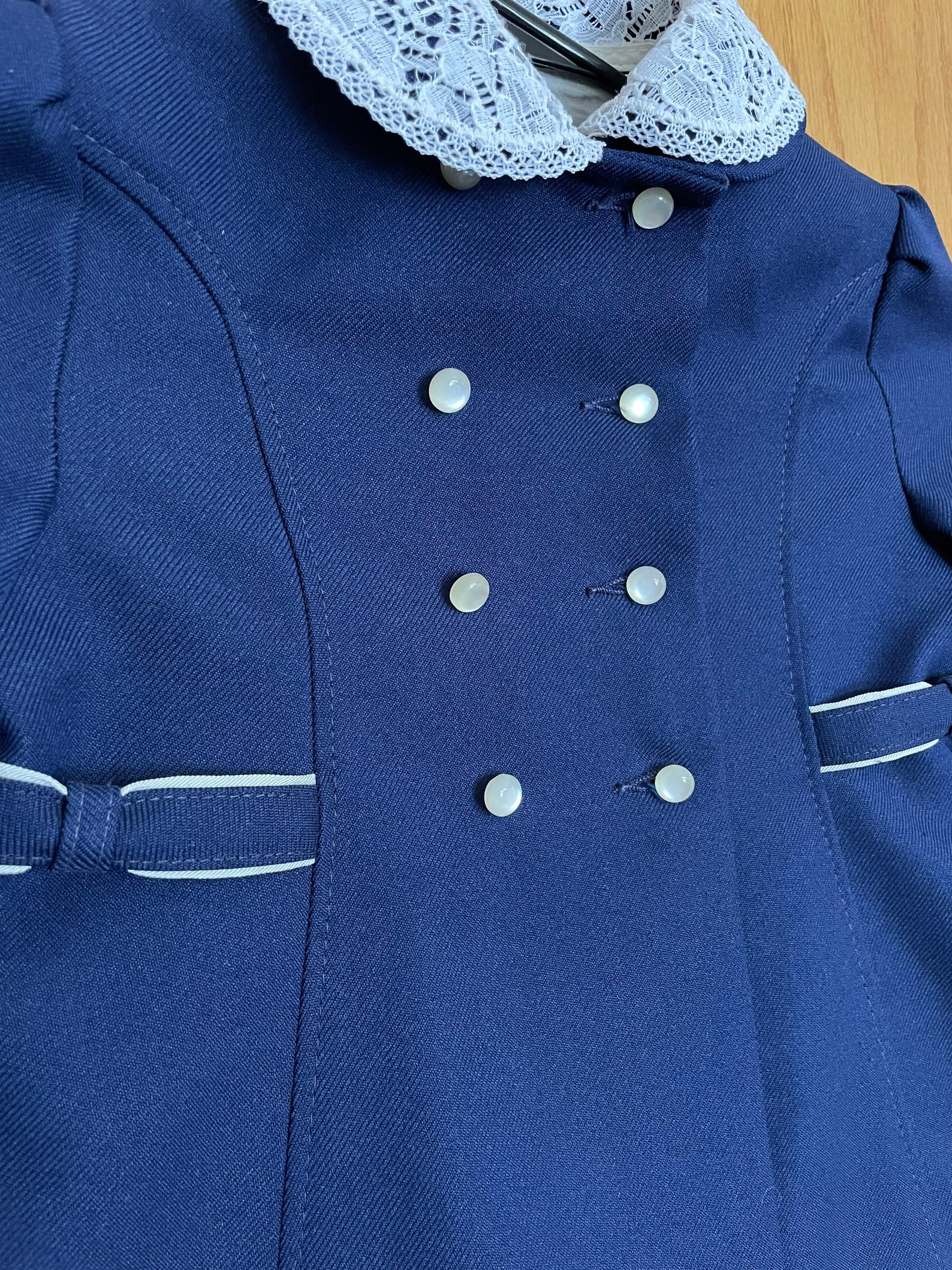 Little Girls Cute Togs Coat Navy Blue and White Double Breasted Lace ...