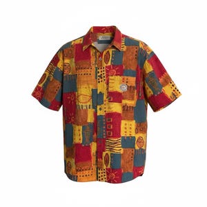 The Territory Ahead Vintage Patchwork Abstract Print Button Up Camp Shirt Men's XL
