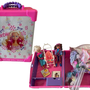 Vintage Barbie Deluxe Doll Trunk With Clothing, Accessories and Dolls 1990s
