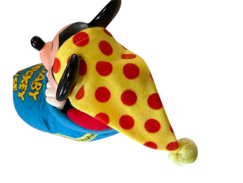 Vintage Mickey Mouse Plush Sleepy Baby Mickey Snuggles in Seeping Bag Rare Disney Collectible bild 4