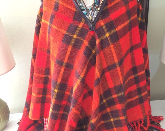 Vintage Wool Blanket Poncho Faribo Plaid Blanket Poncho Tartan Etsy