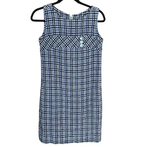 Vintage Rona "A Fashion Investment" Blue Black and White Mod Grid Shift Dress See Measurements for Size Likely XS