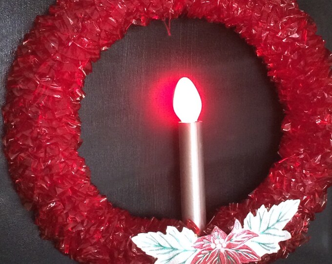Vintage Cellophane Wreath With Electric Candle Paramount Cellophane