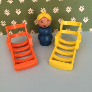 Vintage Fisher Price Little People Pool Lounge Chairs and Blue Mom  Two Little People Chairs and One Little People