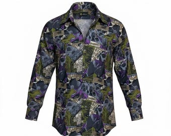 Reputation Pure Silk Shirt Men Large 90s Abstract Print Luxury Designer Statement Piece