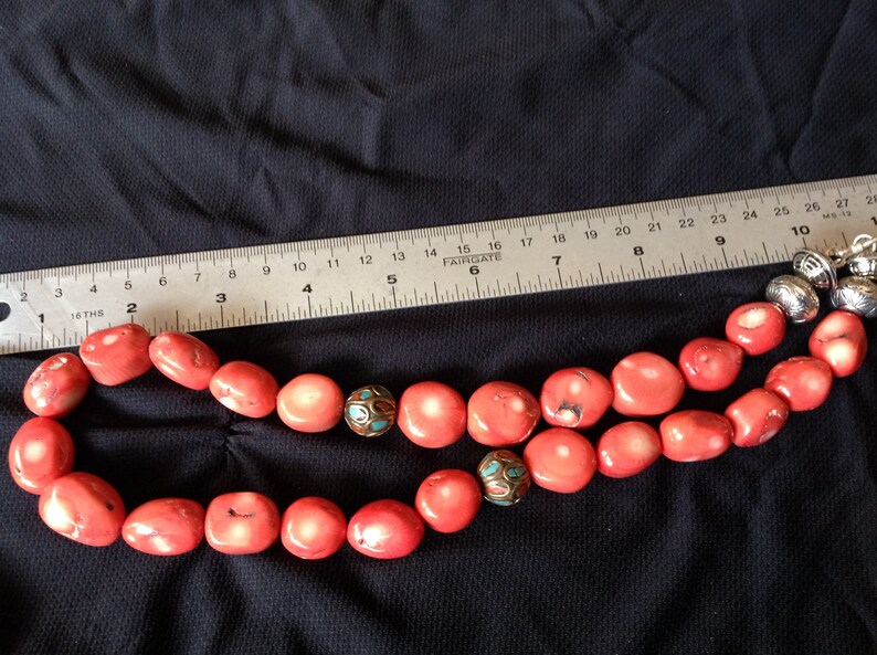 Nepal necklace Coral and silver beads.