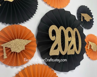 Graduation Party Decor | Graduation Decorations 2024 | Graduation 2024  | Class of 2024 | Black, Orange and Gold | Set of 7