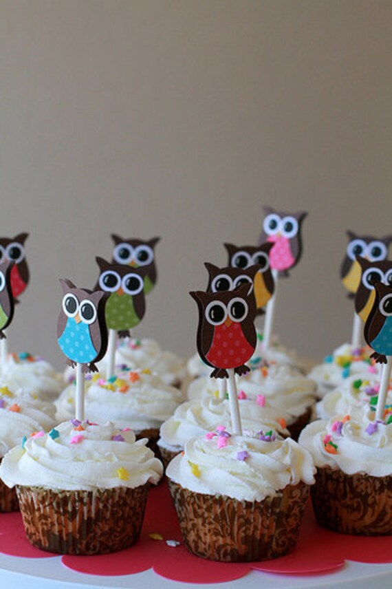 Owl Cupcake Toppers Owl Birthday Party Decorations Owl Etsy