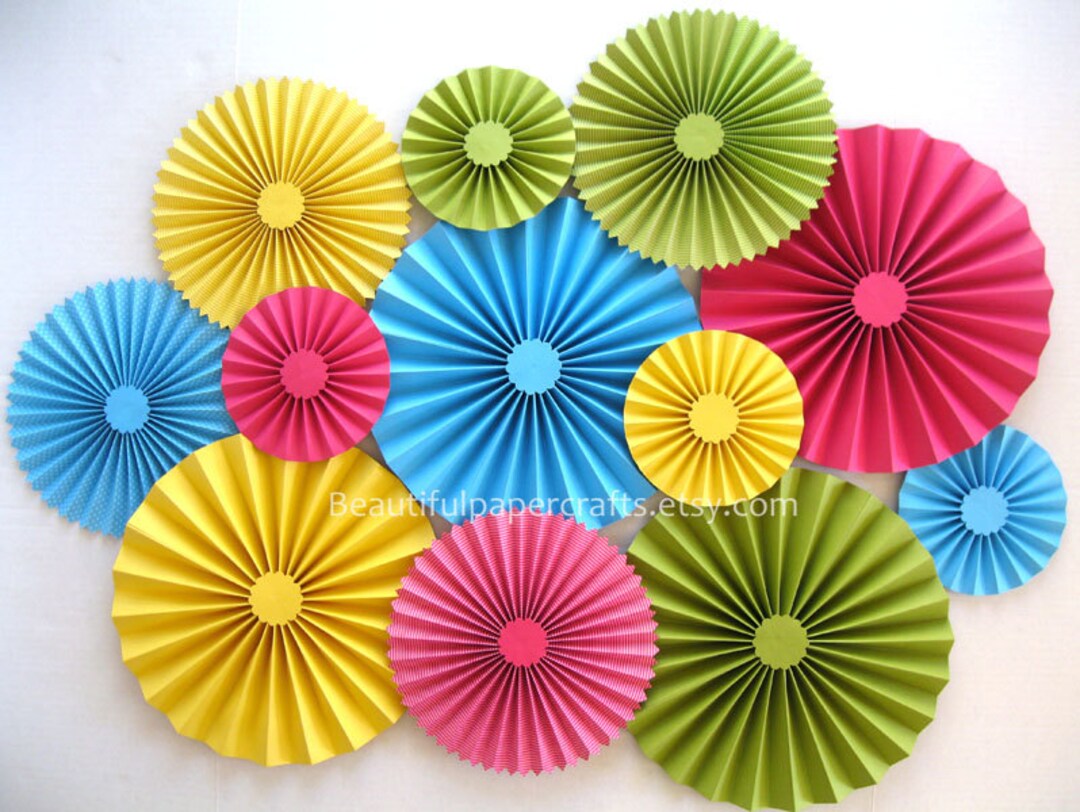 Rainbow Paper Fans Rainbow Paper Rosettes Unicorn Party Etsy