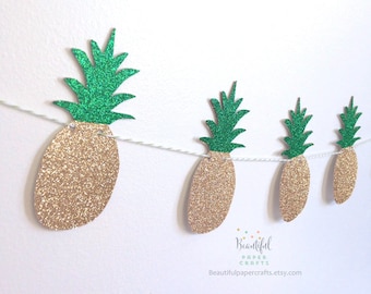 Pineapple Garland | Summer Tropical Fruit Garland | Aloha Bridal Shower | Gold Glitter Pineapple Decor |Hawaiian Luau Party |Let's Flamingle