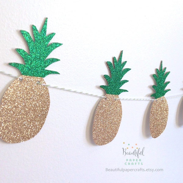 Pineapple Garland | Summer Tropical Fruit Garland | Aloha Bridal Shower | Gold Glitter Pineapple Decor |Hawaiian Luau Party |Let's Flamingle