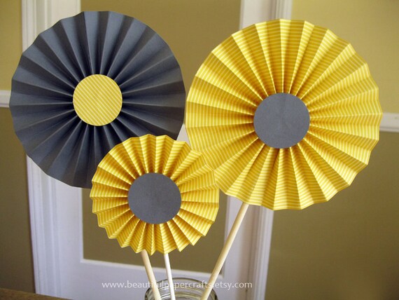 Gray And Yellow Rosette Centerpieces Wedding Table Decorations
