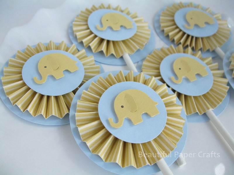 Baby Elephant Cupcake Toppers Elephant Rosette Baby Shower Etsy