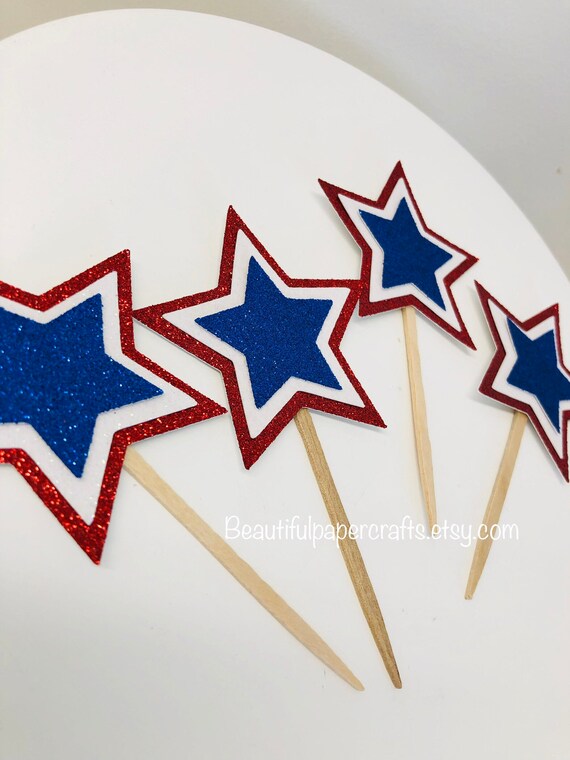 4th of July Decoration | Red, White and Blue | 4th of July Cupcake Toppers | Patriotic Party | Patriotic Party Decorations Il_570xn