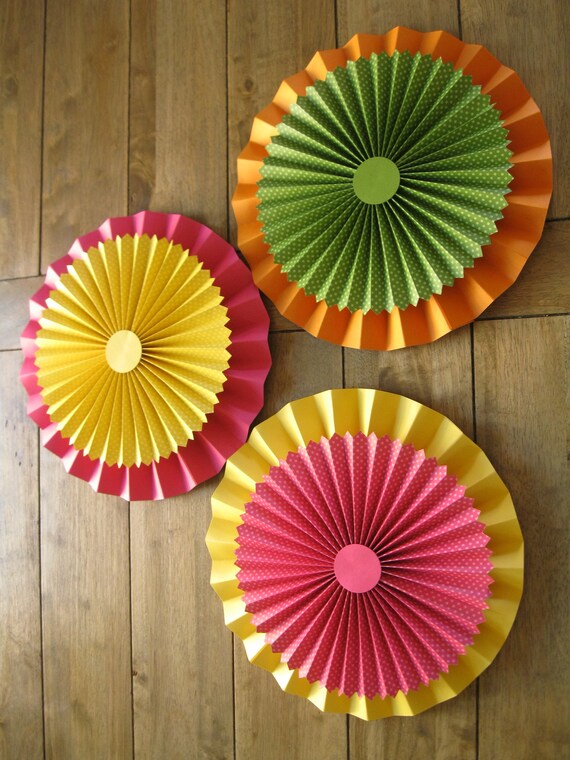 Fiesta Decorations Hot Pink and Green Paper Fans Cinco De Mayo