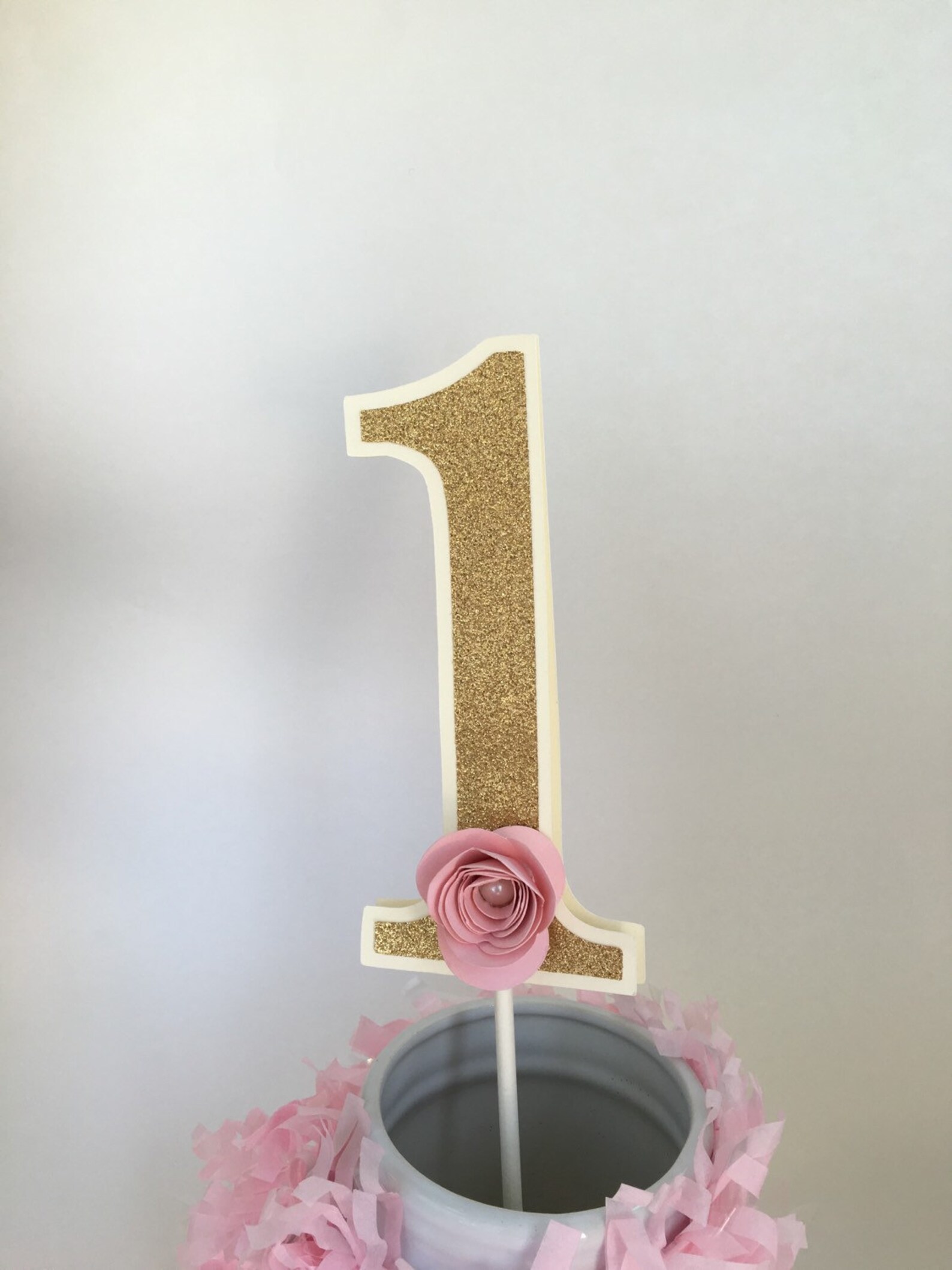 Number 1 Pink and Gold Smash Cake Topper Gold Glitter Number | Etsy