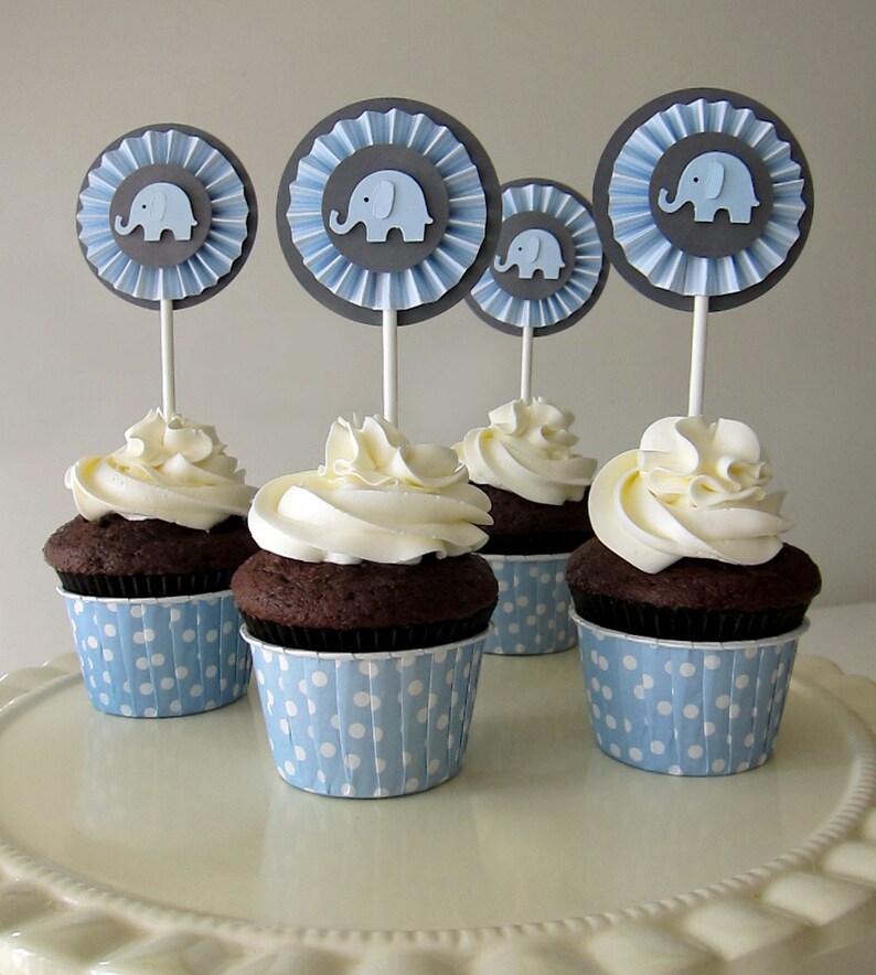 Elephant Baby Shower Elephant Cupcake Topper Baby Blue and Etsy